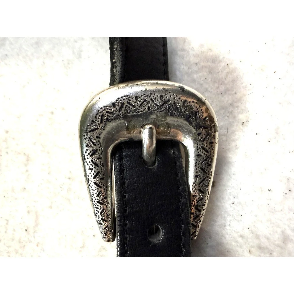 Vintage Brighton Belt Womens L Black Leather Silver Concho Western Studded